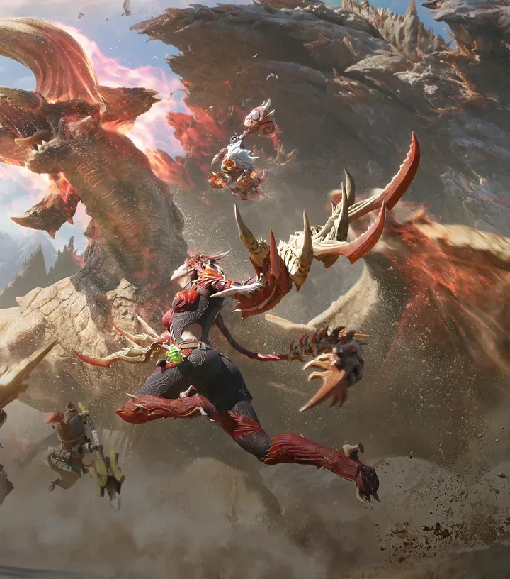 Monster Hunter Outlanders Adventurers battling in the desert
