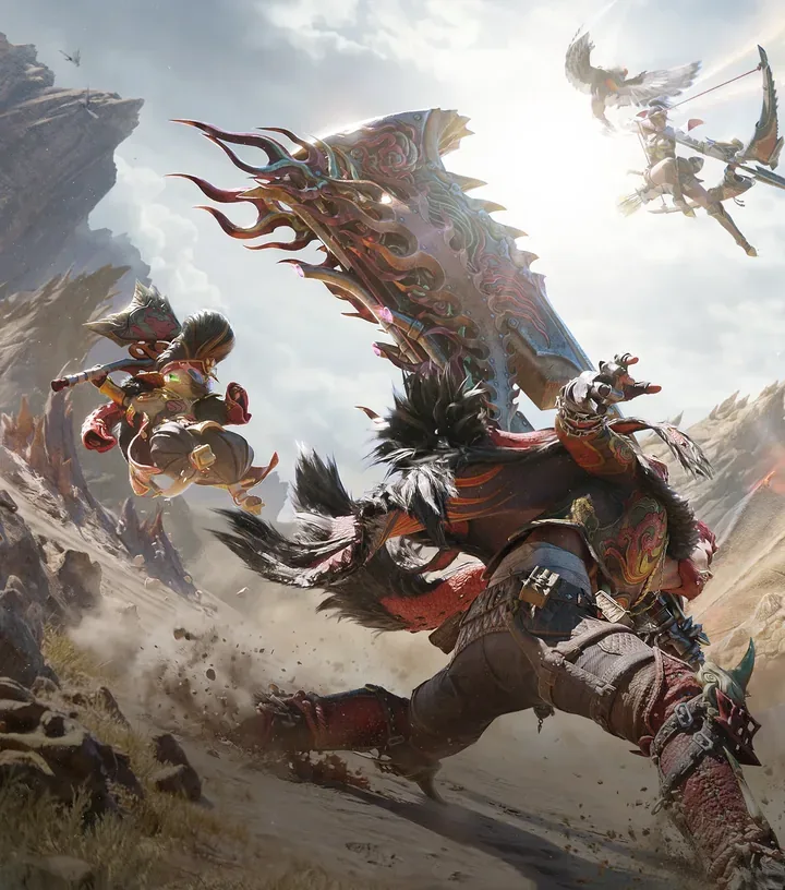 Rathalos and hunters in Monster Hunter Outlanders